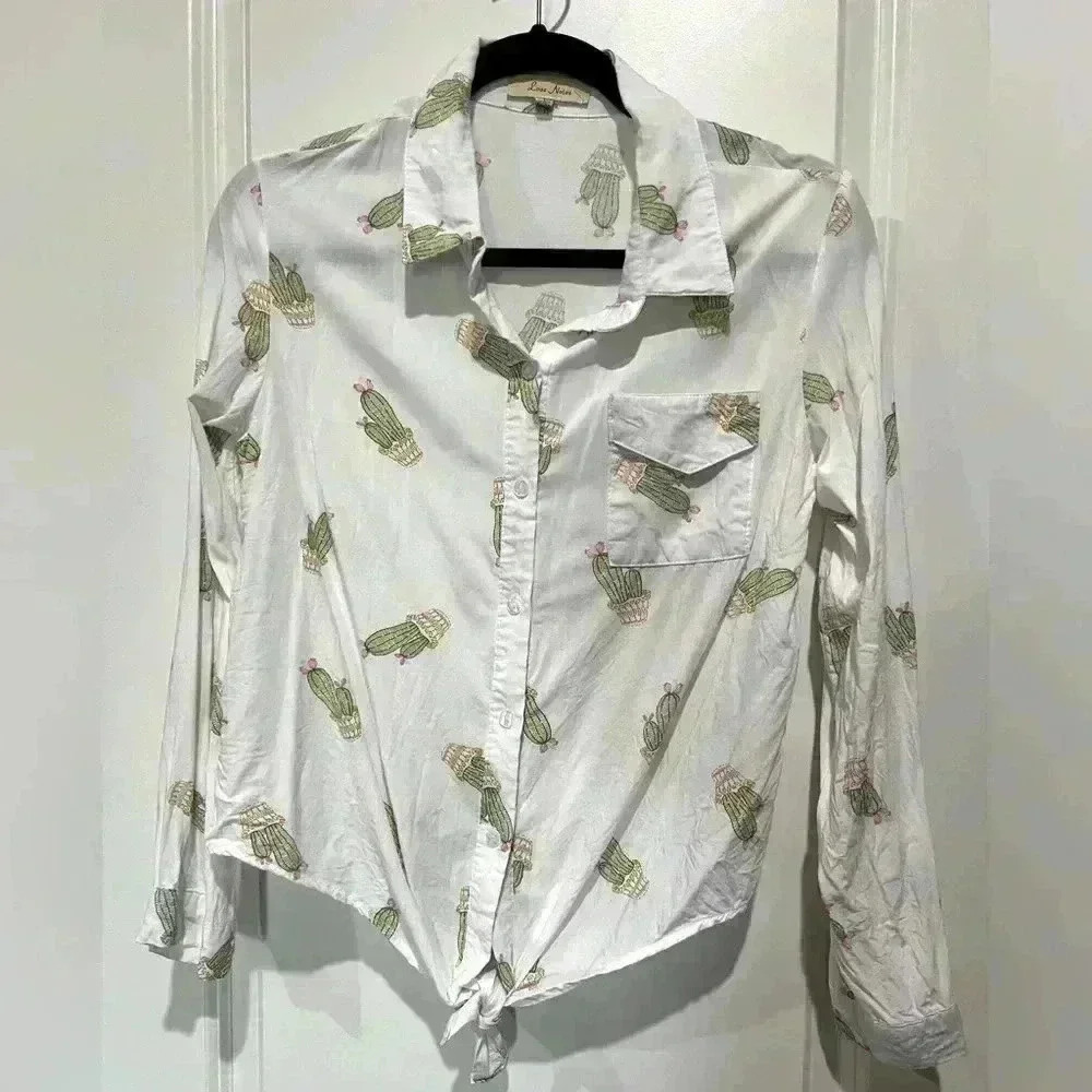 LOVE NOTES CACTUS PRINT BUTTON DOWN SHITT BLOUSE SIZE LG